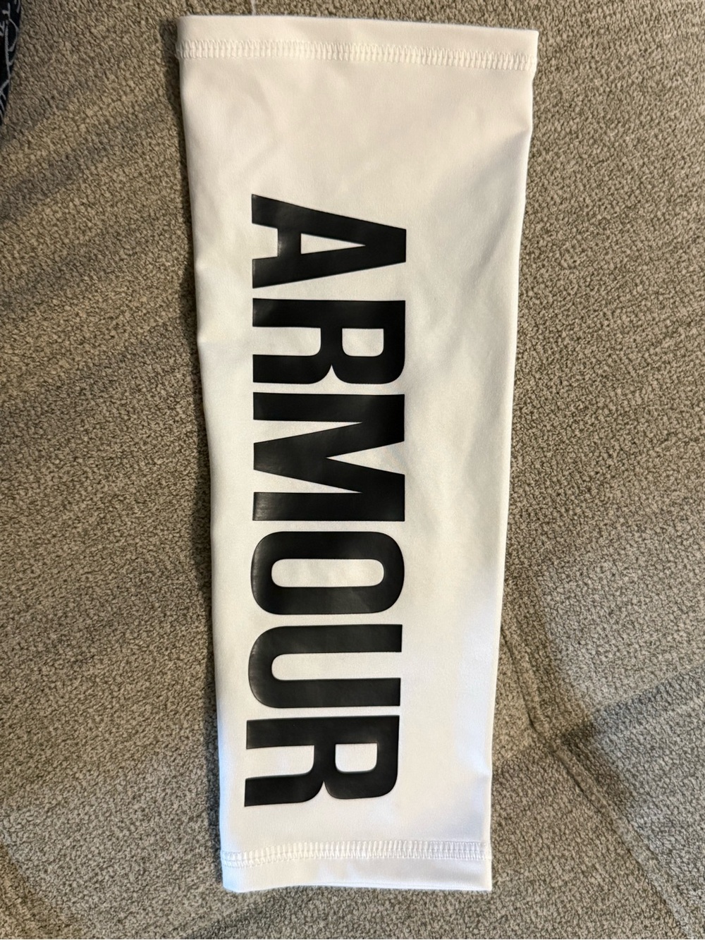 Under Armour White arm Sleeve with Black ARMOUR Print